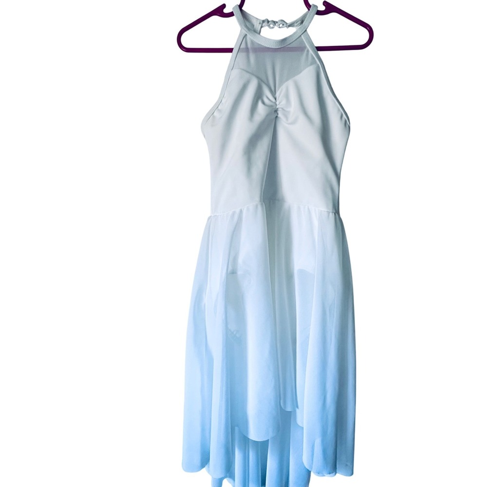 Weissman Kids Dance Dress Halter Neck Hi-Low Hem SC Costume White Small Children